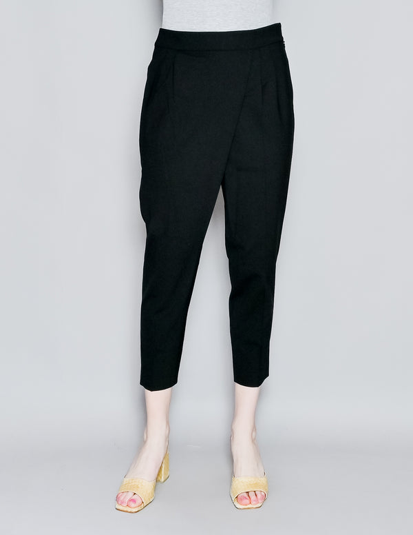 ST. JOHN Draped Stretched Wool Black Pants (4)