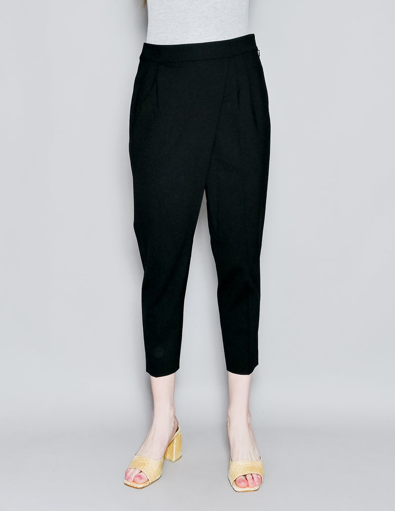 ST. JOHN Draped Stretched Wool Black Pants (4)