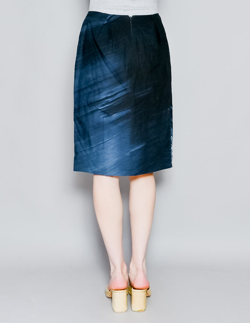 MARNI Blue Watercolor Print Cotton Skirt (38)