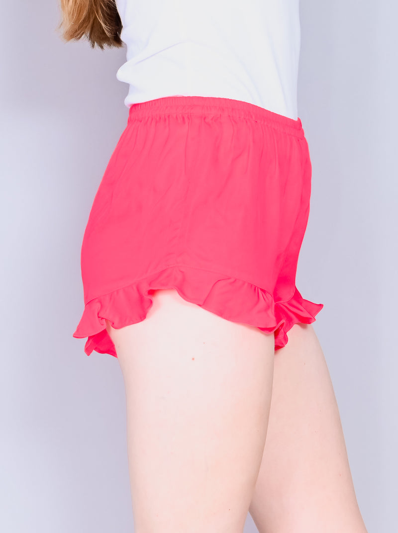 AMANDA UPRICHARD Pink Silk Ruffle Mini Shorts (S)