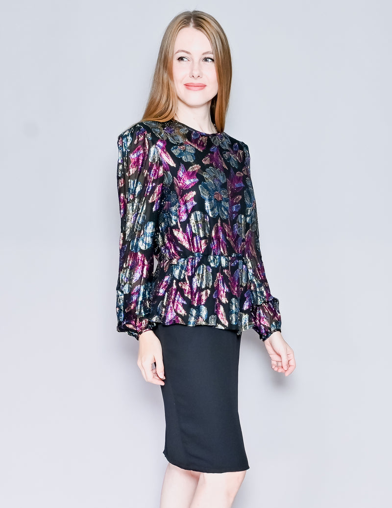 VINTAGE Petra Long-Sleeve Metallic Floral Dress