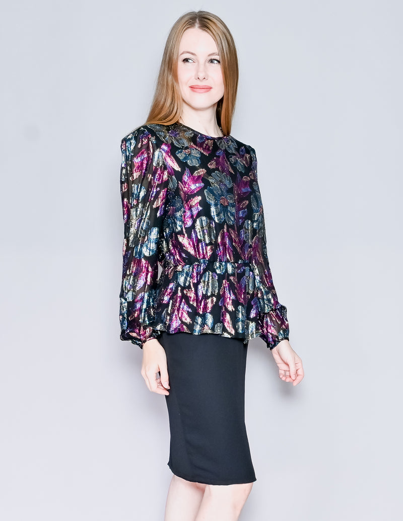 VINTAGE Patra Long-Sleeve Metallic Floral Dress