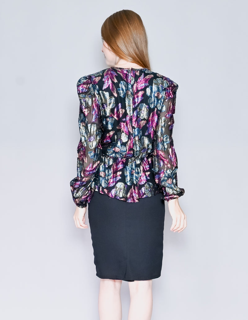 VINTAGE Patra Long-Sleeve Metallic Floral Dress