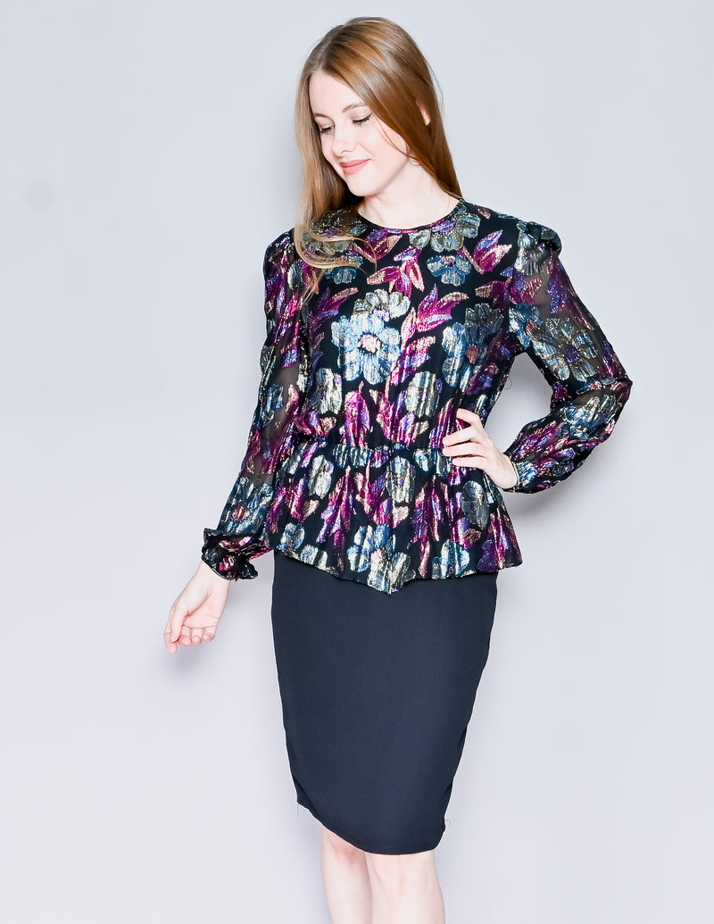 VINTAGE Patra Long-Sleeve Metallic Floral Dress