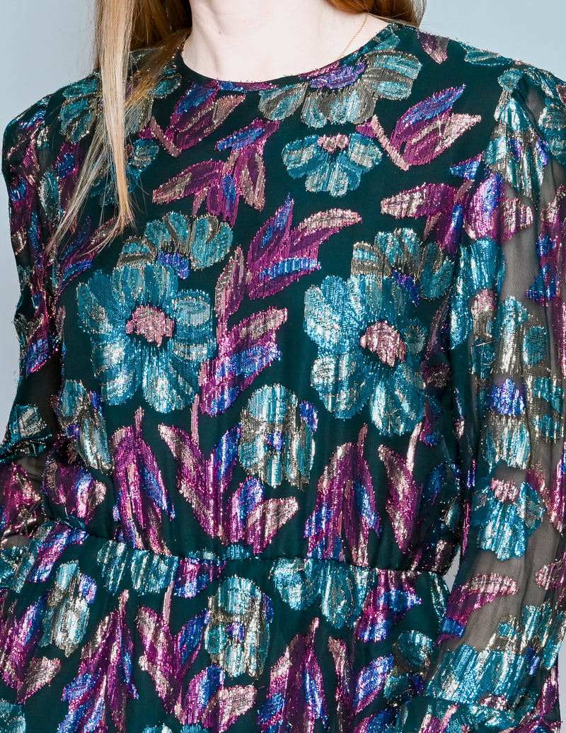 VINTAGE Patra Long-Sleeve Metallic Floral Dress
