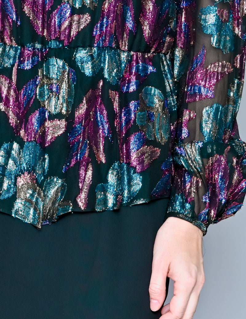 VINTAGE Patra Long-Sleeve Metallic Floral Dress