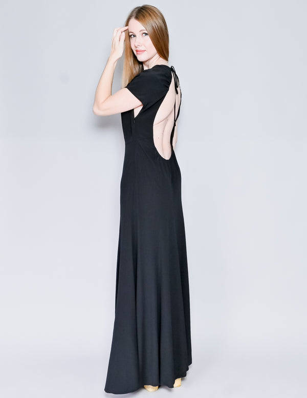 TOVE Black Yves Open-Back Silk-Crepe Maxi Dress (4)