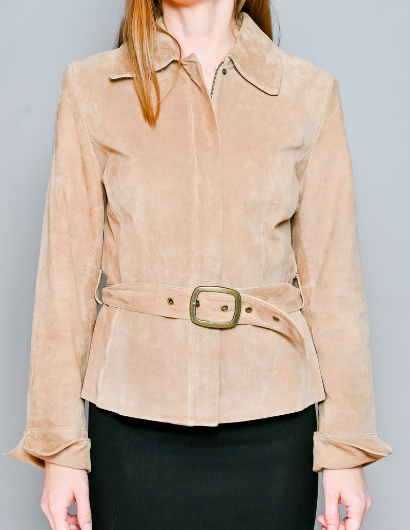 VINTAGE Context Leather Suede Tan Jacket with Belt (8)