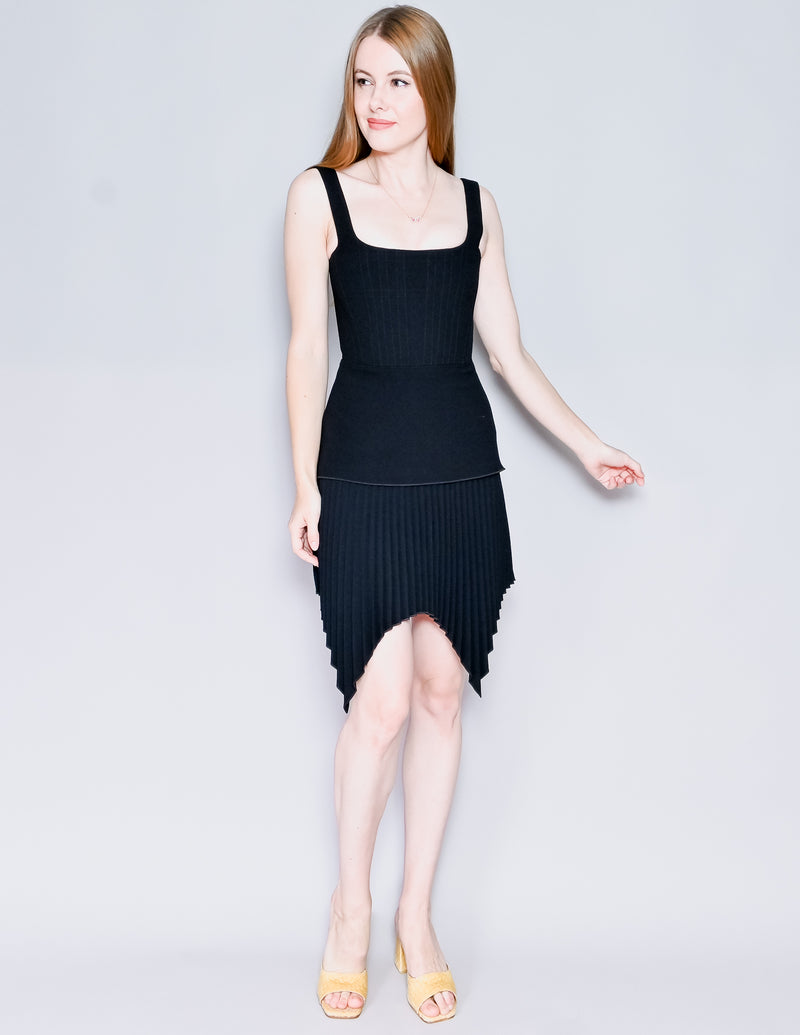 DION LEE Truss Pleat Black Mini Corset Dress (US 2)