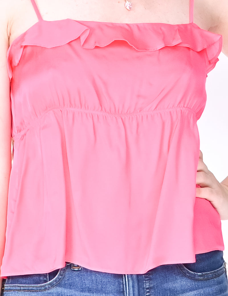 AMANDA UPRICHARD Pink Silk Ruffle Trim Cami (SIze S)