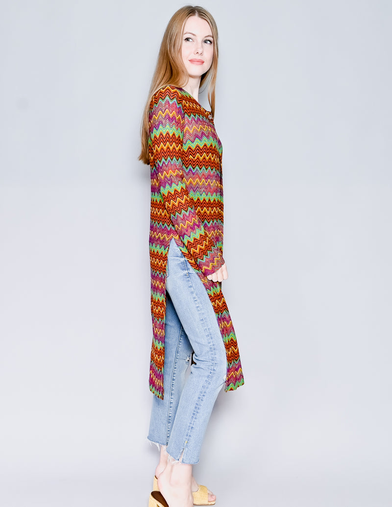 MISSONI Vintage Chevron Longline Knit Cardigan Multi Color