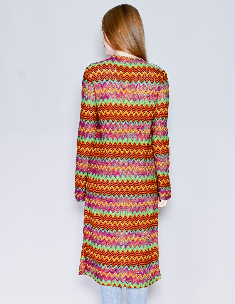 MISSONI Vintage Chevron Longline Knit Cardigan Multi Color