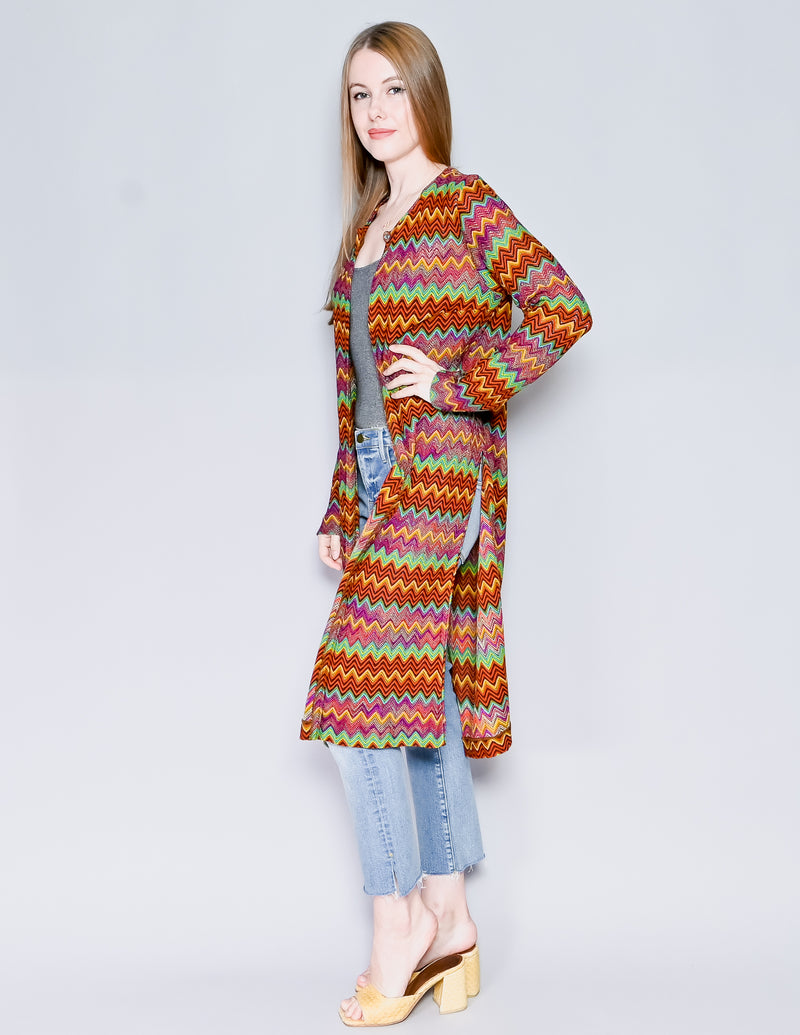 MISSONI Vintage Chevron Longline Knit Cardigan Multi Color