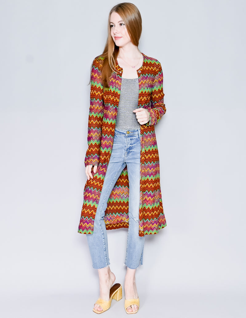 MISSONI Vintage Chevron Longline Knit Cardigan Multi Color