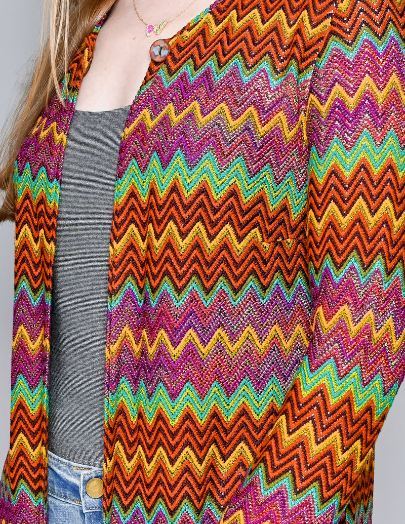 MISSONI Vintage Chevron Longline Knit Cardigan Multi Color