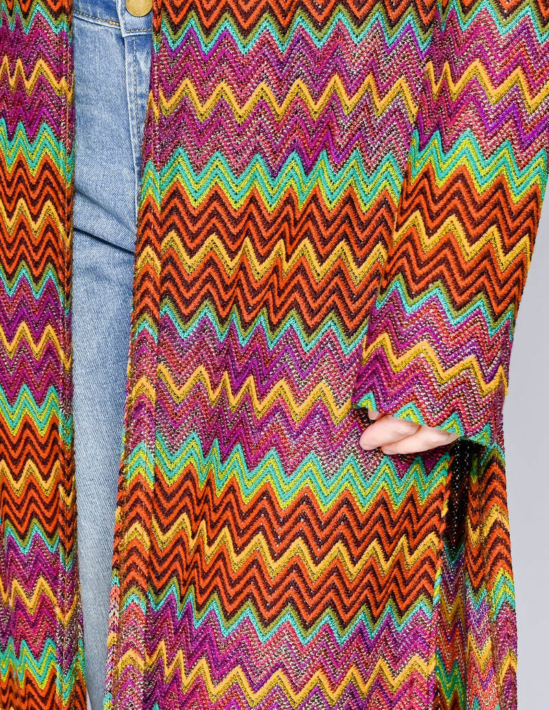 MISSONI Vintage Chevron Longline Knit Cardigan Multi Color