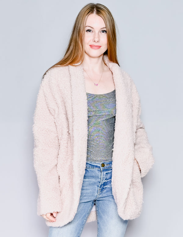AMANDA UPRICHARD Blush Pink Teddy Coat (S)