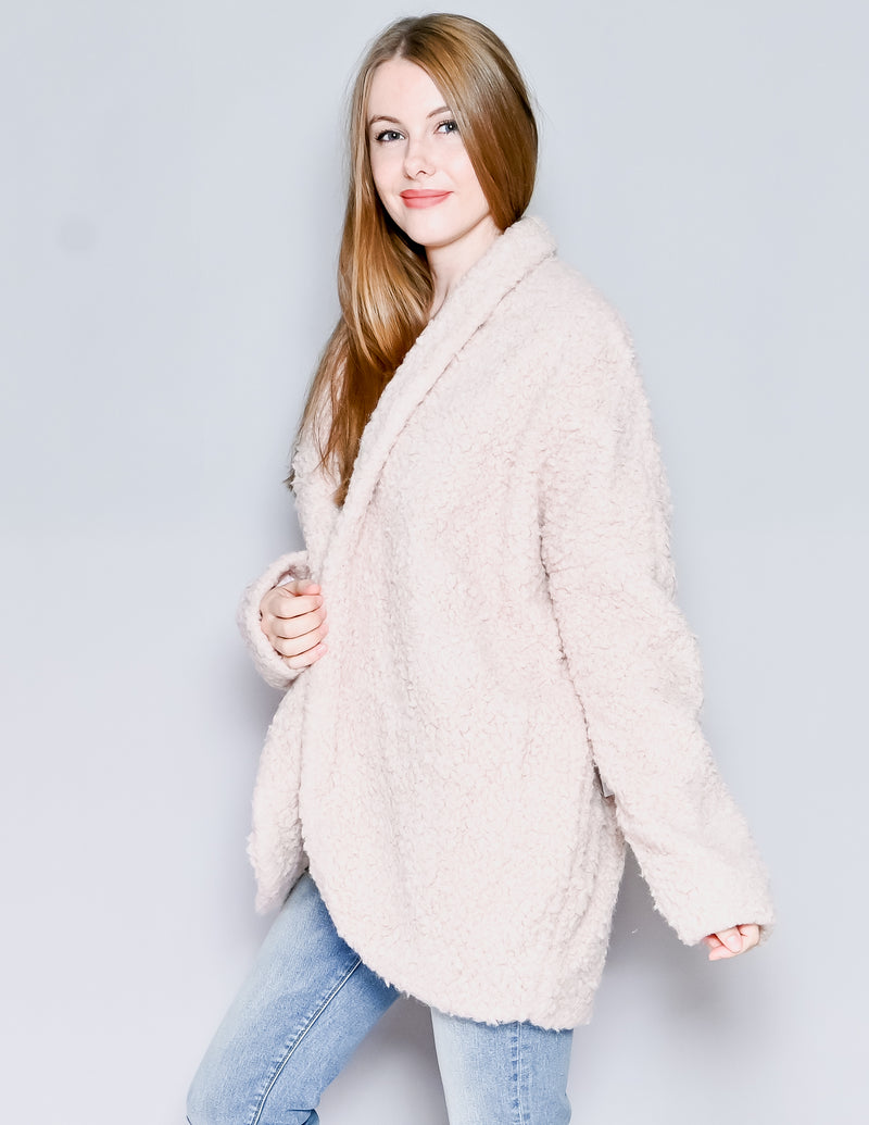 AMANDA UPRICHARD Blush Pink Teddy Coat (S)