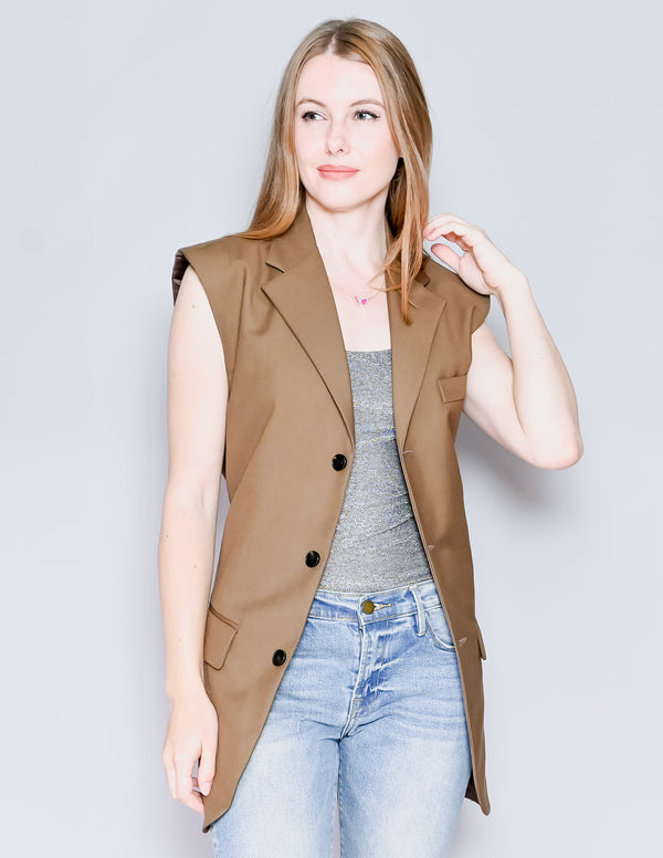 STAGE Brown Cutout Back Strap Blazer Vest (S)