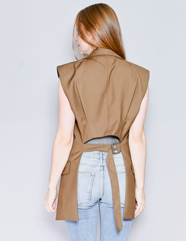 STAGE Brown Cutout Back Strap Blazer Vest (S)