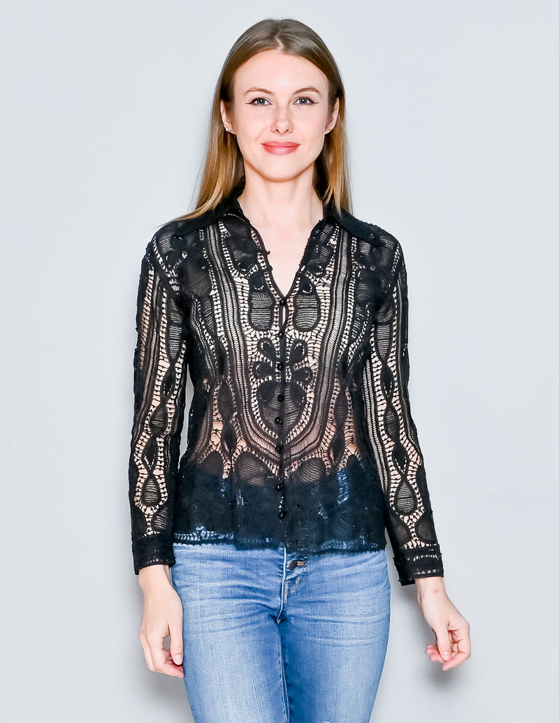 VINTAGE Black Venetian Guipure Lace Blouse (S)