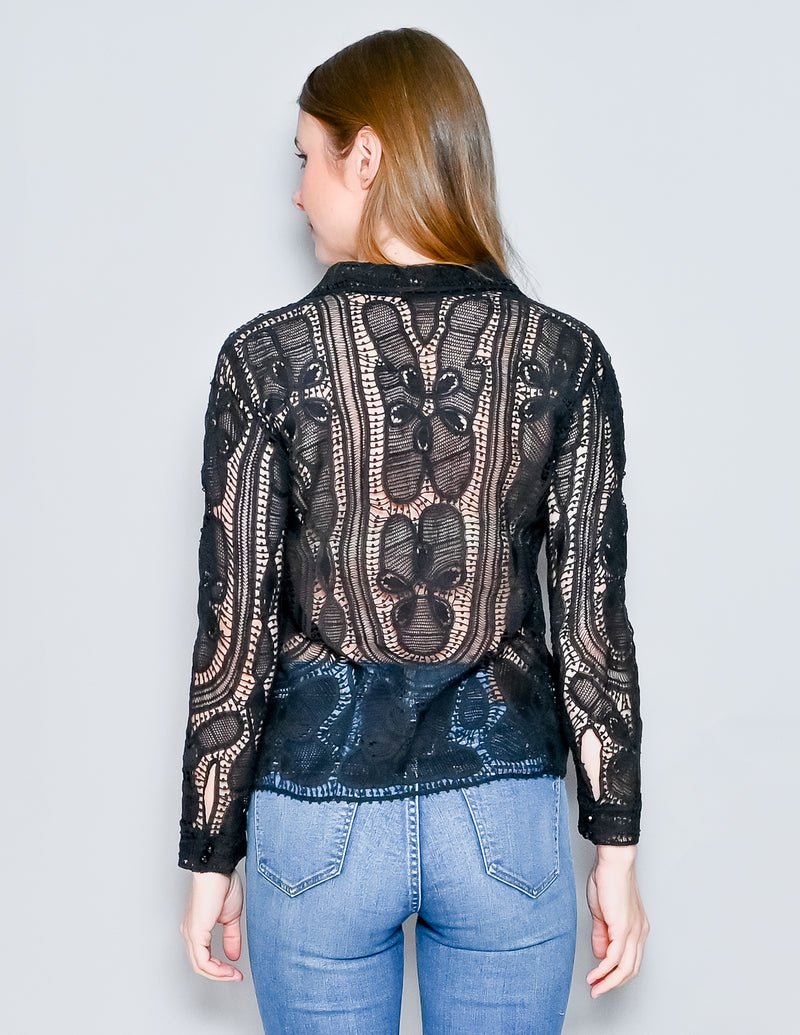 VINTAGE Black Venetian Guipure Lace Blouse (S)