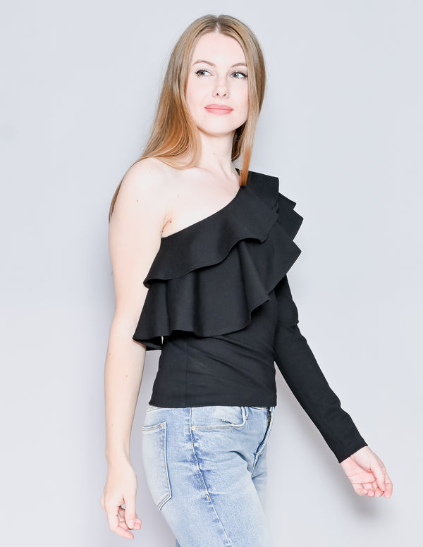 AMANDA UPRICHARD Black Carlita One-Shoulder Top (S)