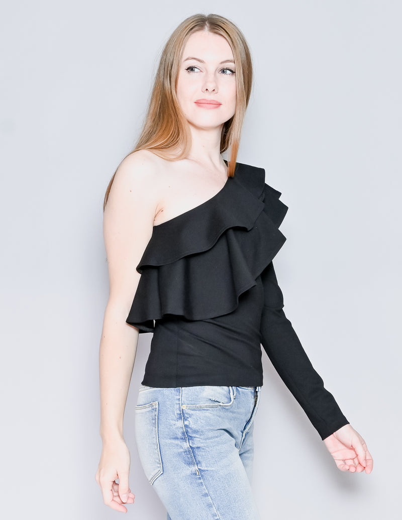 AMANDA UPRICHARD Black Carlita One-Shoulder Top (S)