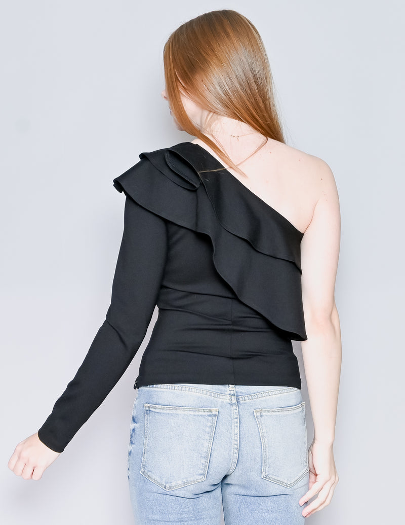 AMANDA UPRICHARD Black Carlita One-Shoulder Top (S)