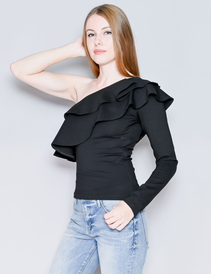 AMANDA UPRICHARD Black Carlita One-Shoulder Top (S)