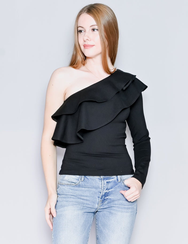 AMANDA UPRICHARD Black Carlita One-Shoulder Top (S)