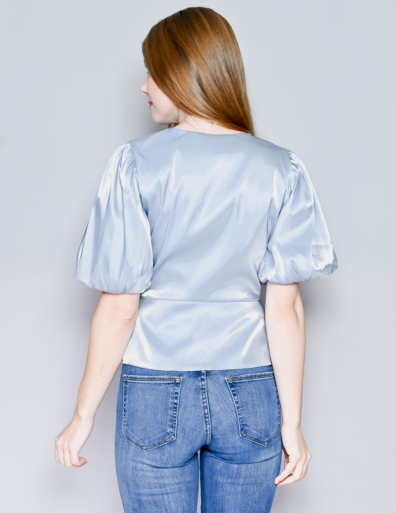 AMANDA UPRICHARD Shimmer Blue Puff-Sleeve Maggie Top NWT (S)