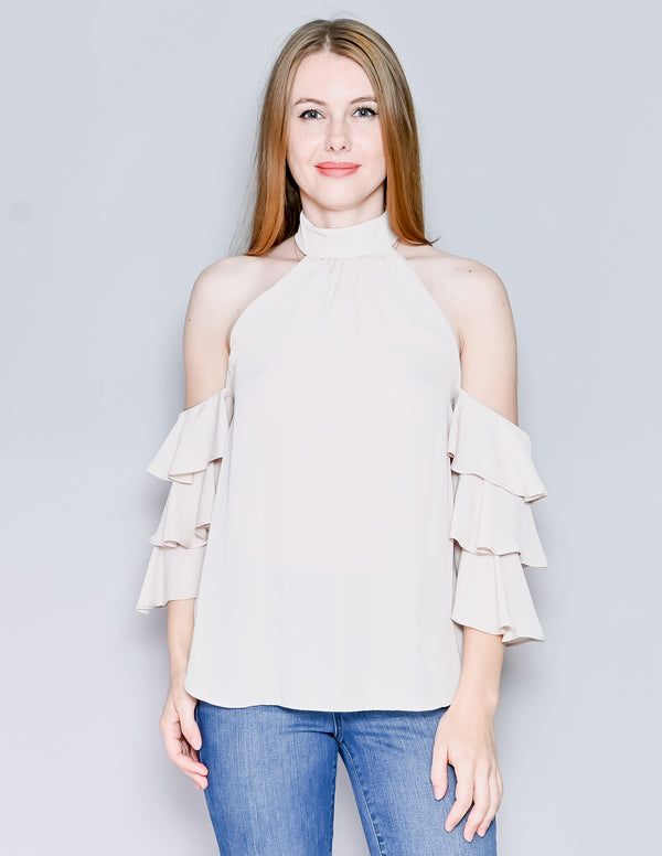 AMANDA UPRICHARD Cold-Shoulder Ruffle-Sleeve Top NWT (S)