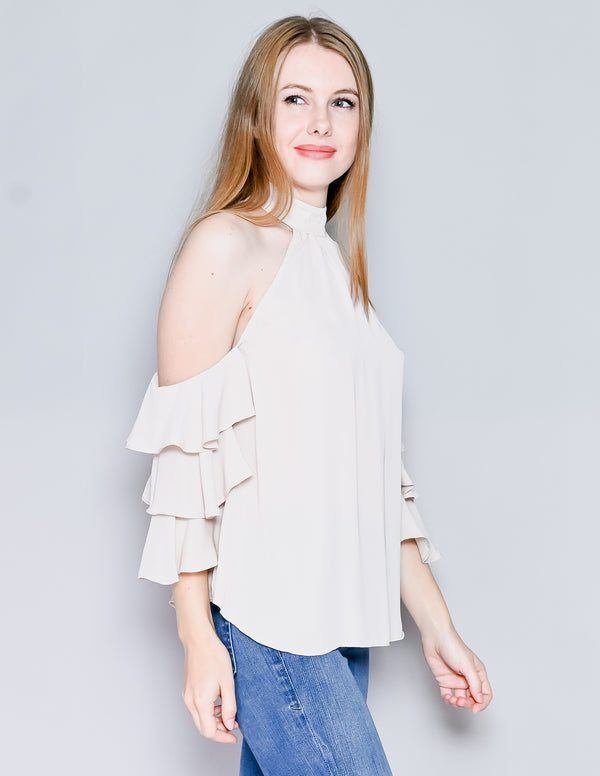 AMANDA UPRICHARD Cold-Shoulder Ruffle-Sleeve Top NWT (S)