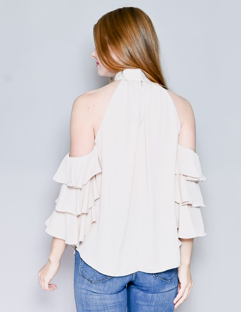 AMANDA UPRICHARD Cold-Shoulder Ruffle-Sleeve Top NWT (S)