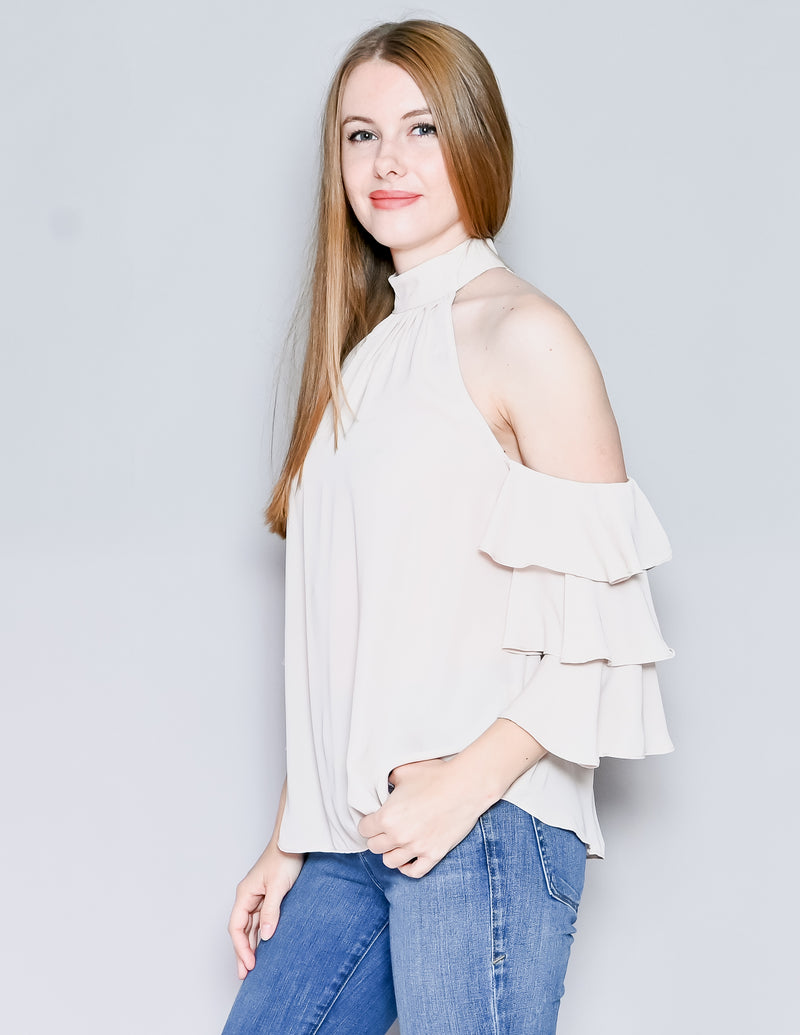 AMANDA UPRICHARD Cold-Shoulder Ruffle-Sleeve Top NWT (S)