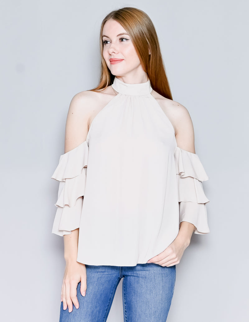 AMANDA UPRICHARD Cold-Shoulder Ruffle-Sleeve Top NWT (S)