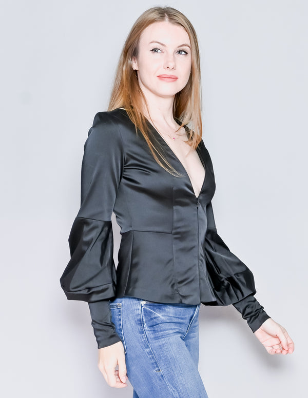 AMANDA UPRICHARD Black Long Puff Sleeve Top (S)