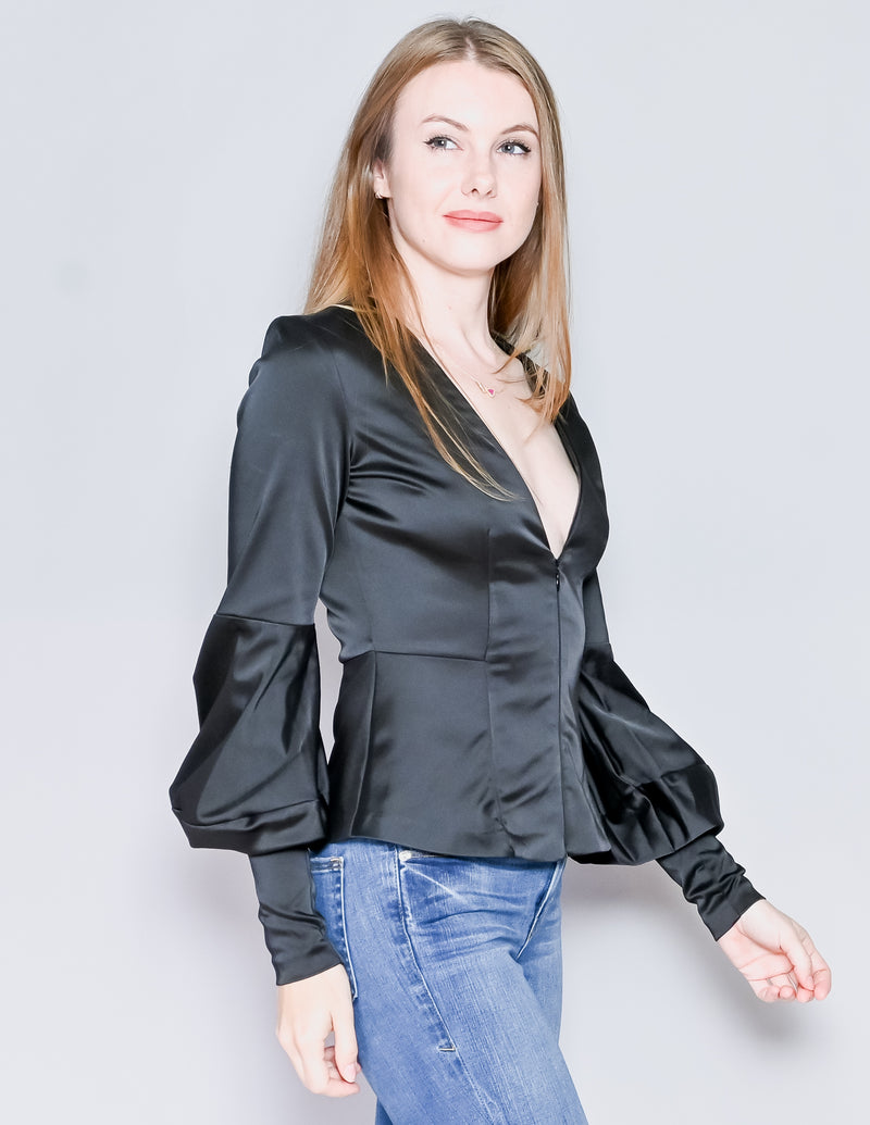 AMANDA UPRICHARD Black Long Puff Sleeve Top (S)
