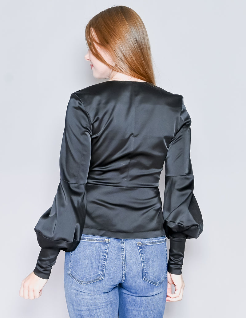 AMANDA UPRICHARD Black Long Puff Sleeve Top (S)