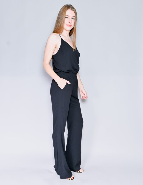 AMANDA UPRICHARD Black Sleeveless Flare-Leg Jumpsuit (S)