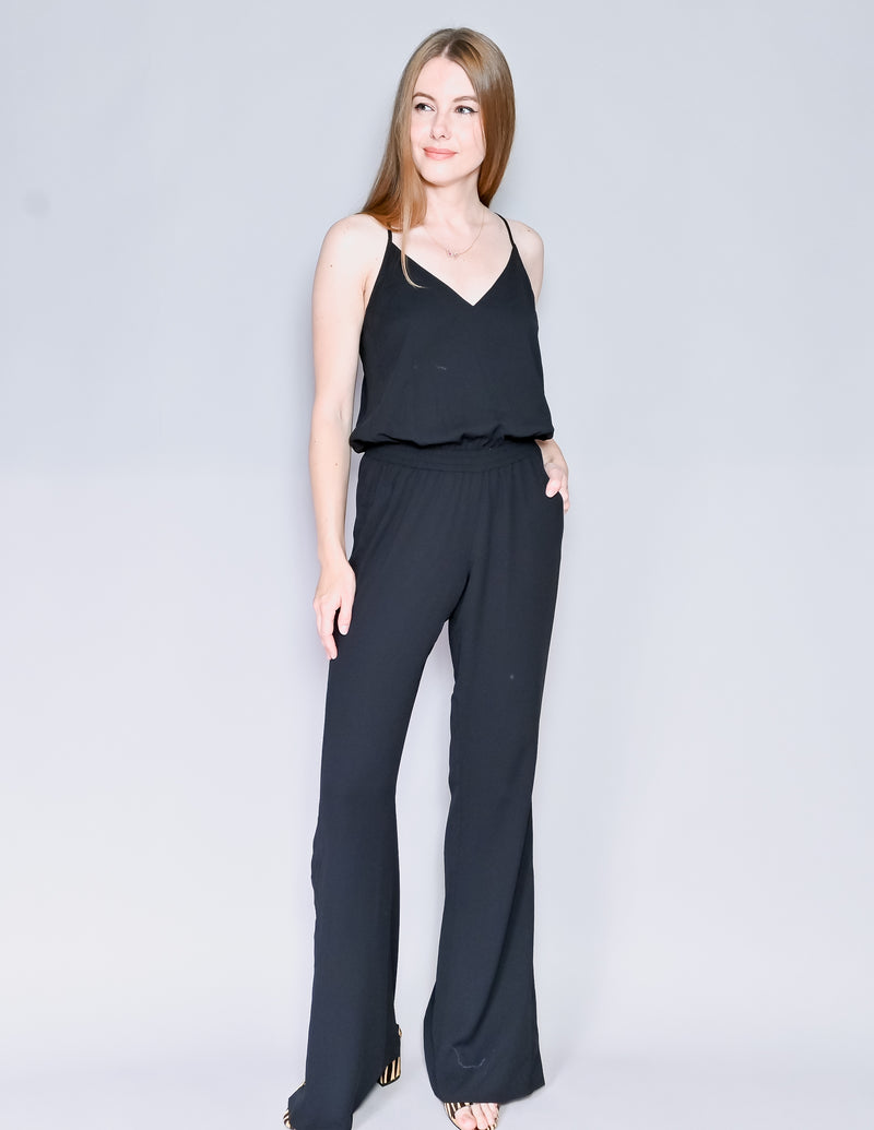 AMANDA UPRICHARD Black Sleeveless Flare-Leg Jumpsuit (S)