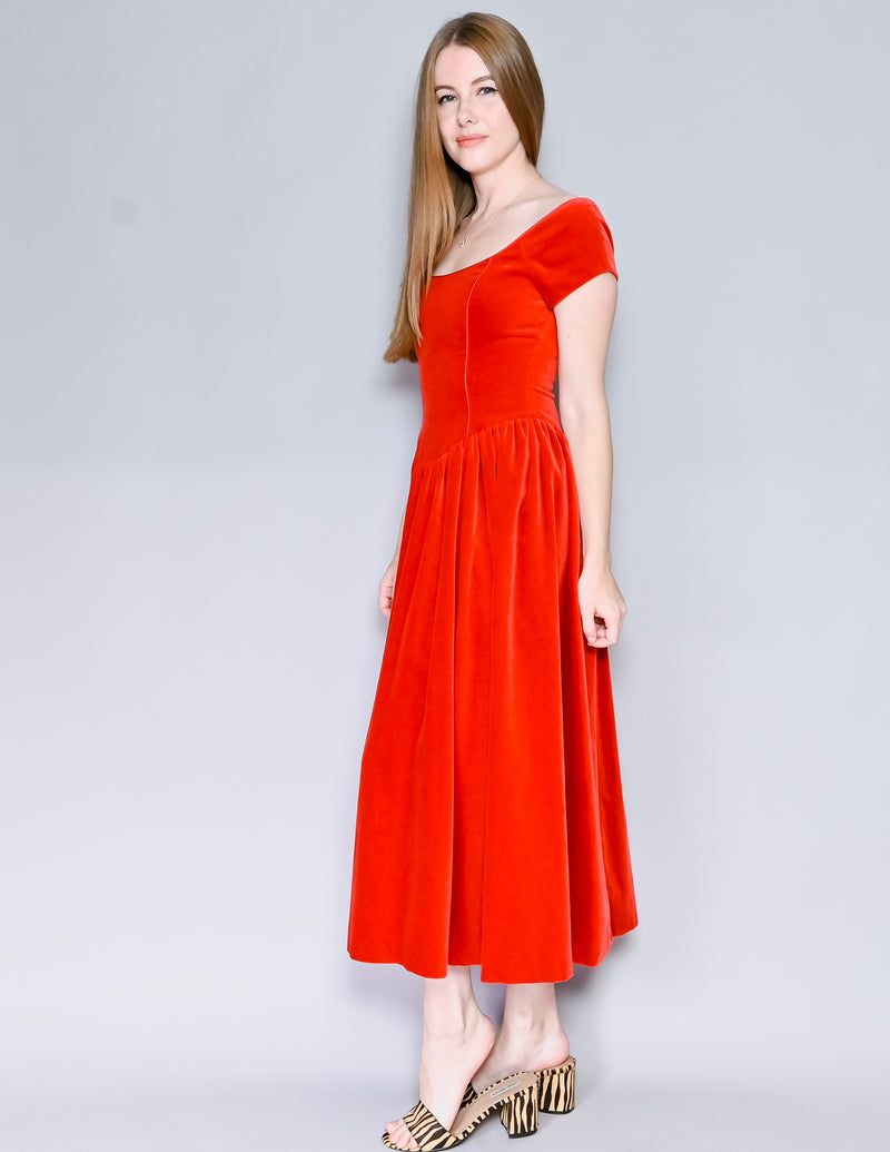 VINTAGE Laura Ashley Red Velvet Midi Dress (XS-S)