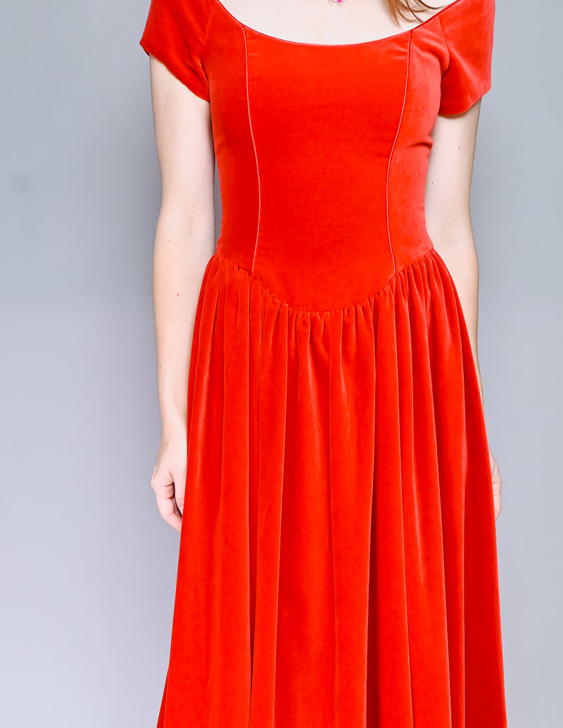VINTAGE Laura Ashley Red Velvet Midi Dress (XS-S)