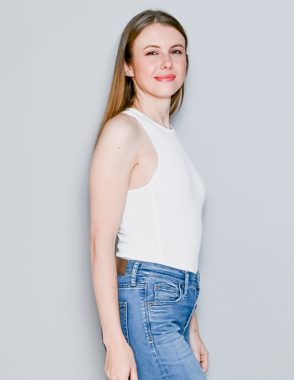 TIBI White T-Shirt Crewneck Racerback Bodysuit (XS)