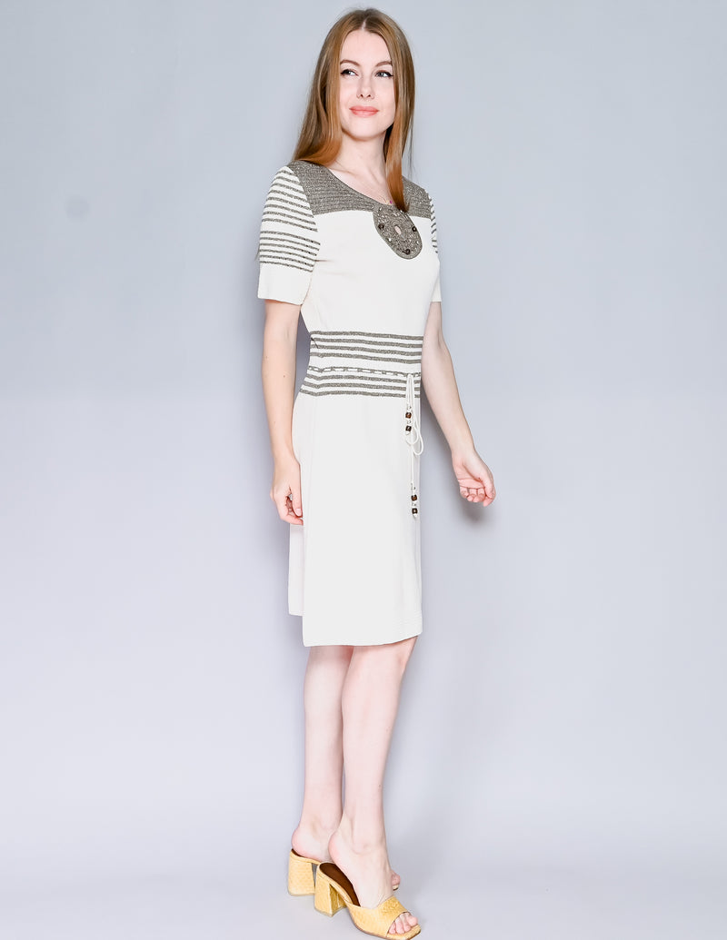 ST. JOHN Sport Knit Cream Short-Sleeve Dress (S)