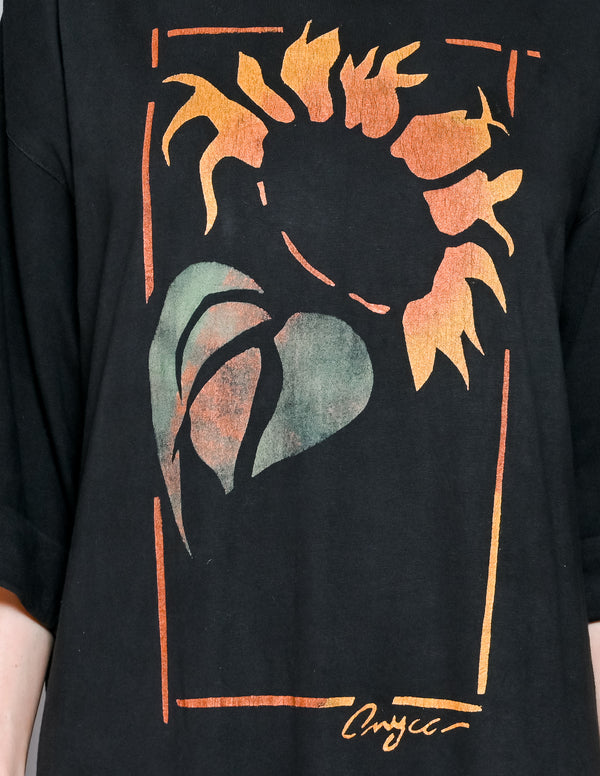 VINTAGE Avyca Hand-Painted Sunflower Black Maxi Dress (M/L)