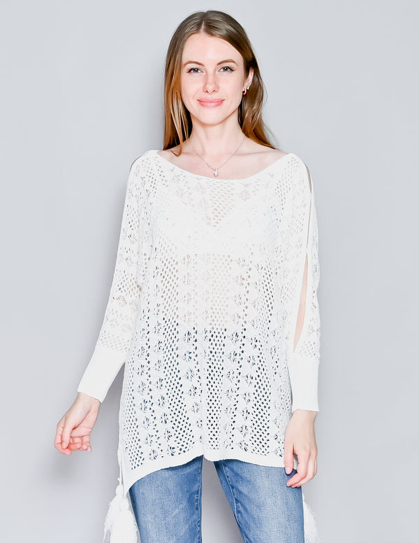 MUCHE ET MUCHETTE White Crochet Tassel Tunic