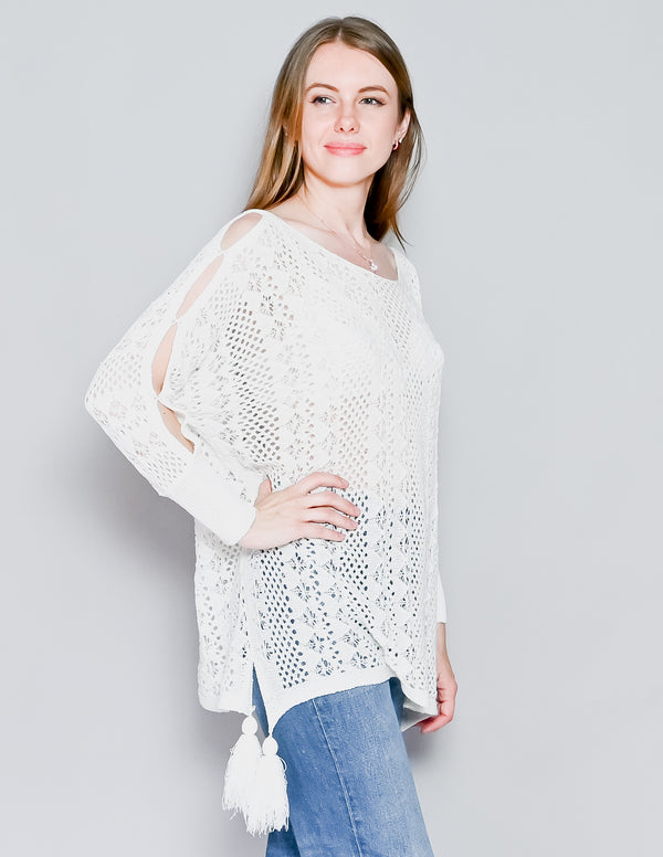 MUCHE ET MUCHETTE White Crochet Tassel Tunic