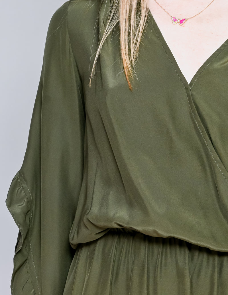AMANDA UPRICHARD Green Silk Reverie Dress (S)
